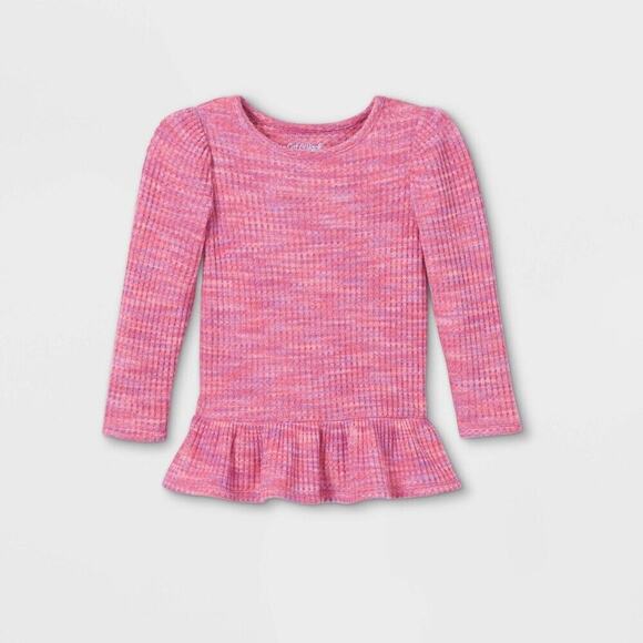 Cat & Jack Textured Cozy Waffle Long Sleeve T-Shirt Pink Toddler Girls Size 2T - Picture 1 of 7